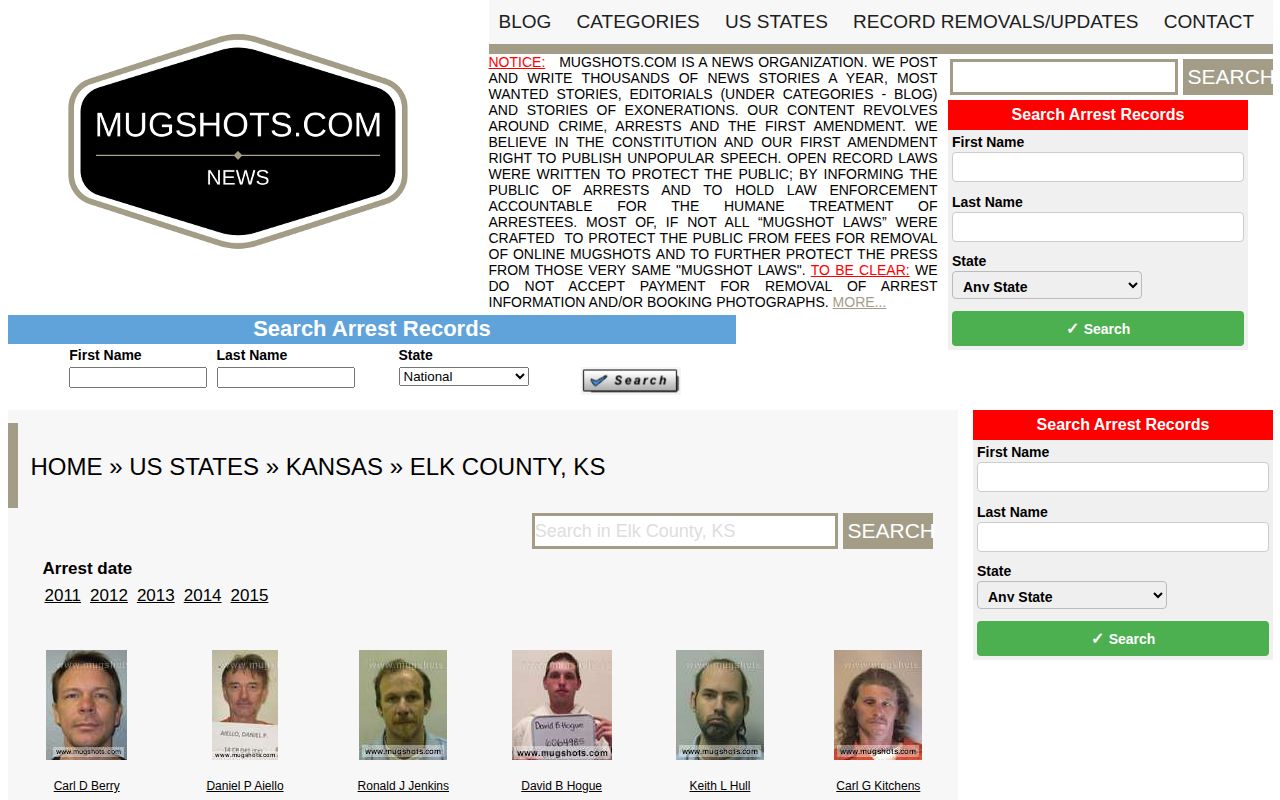 Historical unofficial Elk County mugshot news section
