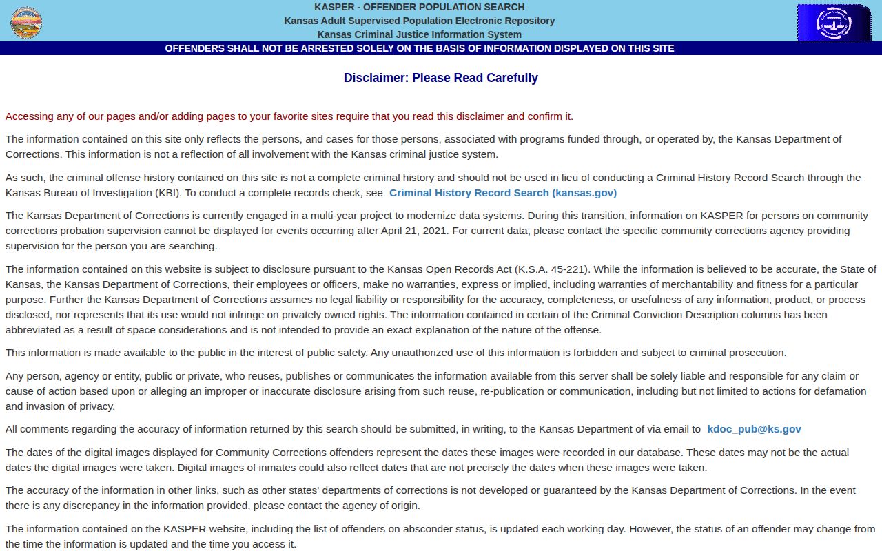 Kansas KASPER offender search used after an Elk County sentence
